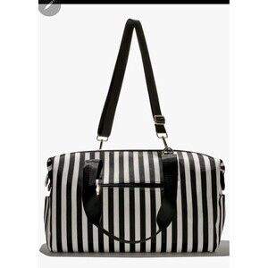 Alice & Olivia Black White Striped Duffle Bag 16”x6”x11” Crossbody Tote FFF NWT